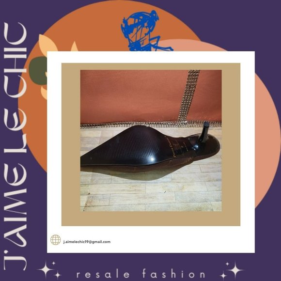 Pierre Dumas Brown with Dark Gold Design Slip-On Kitten Heels - Picture 7 of 7